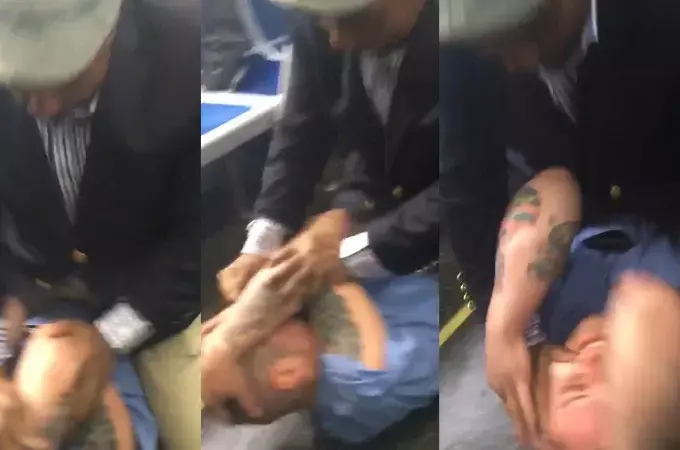 צפו: לגבר המבוגר נמאס והוא העיף את הגזען בבעיטה מהרכבת