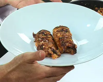 חציל במילוי גבינת כנען מוקרם בגבינת עמק