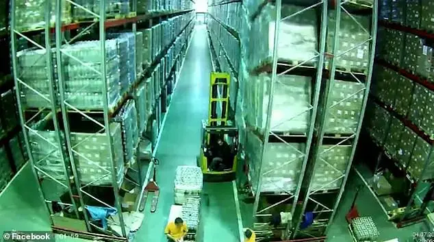 לא ייאמן: נהג מלגזה הפיל מחסן שלם כמו דומינו בגלל דחיפה קלה