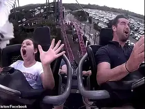 ציפור מתנגשת בנערה על רכבת הרים. Nicole ormiston/Facebook, צילום מסך