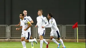 שחקן הפועל ניר רמת השרון בן רייכרט חוגג שער (מגד גוזני)