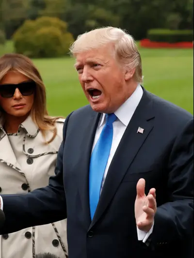 טראמפ ורעייתו מלניה עוזבים את הבית הלבן אחרי נאומו על הסכם הגרעין עם איראן, 13 באוקטובר 2017