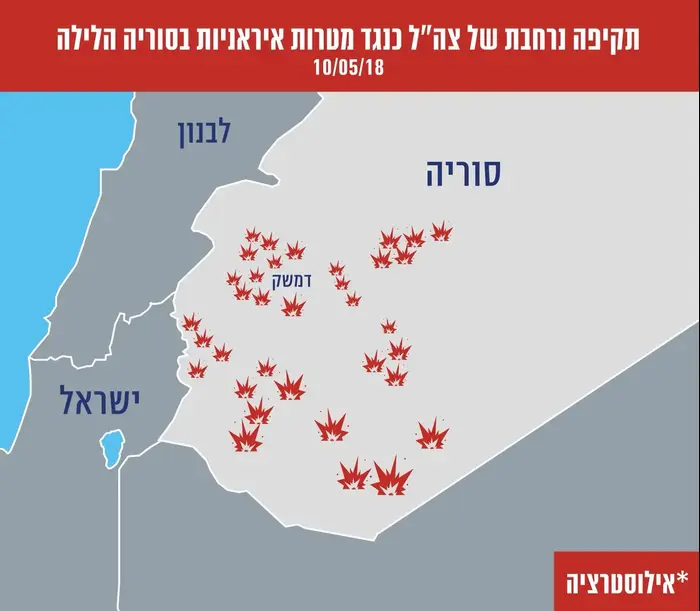 Mapa das zonas de ataque na Síria (porta-voz do IDF)