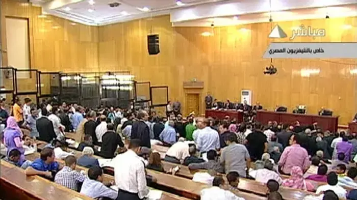 האולם בו מתנהל משפטו של חוסני מובארק, קהיר, מצרים, 3 באוגוסט 2011 האולם בו מתנהל משפטו של חוסני מובארק, קהיר, מצרים, 3 באוגוסט 2011