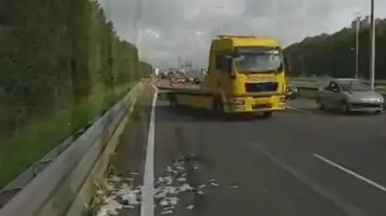אלפי שטרות כסף שהתפזרו על כביש ראשי בהולנד בעקבות התהפכות משאית, מתוך שידורי רשת הטלוויזיה NOS אלפי שטרות כסף שהתפזרו על כביש ראשי בהולנד בעקבות התהפכות משאית, מתוך שידורי רשת הטלוויזיה NOS