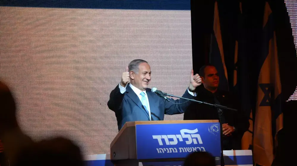 רוה"מ בנימין נתניהו נואם במטה מפלגת הליכוד, מרץ 2015 רוה"מ בנימין נתניהו נואם במטה מפלגת הליכוד, מרץ 2015