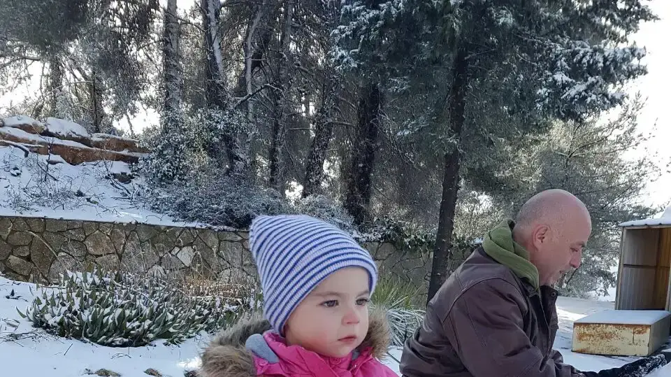 שלג בקיבוץ מנרה באצבע הגליל, 28 בינואר 2017