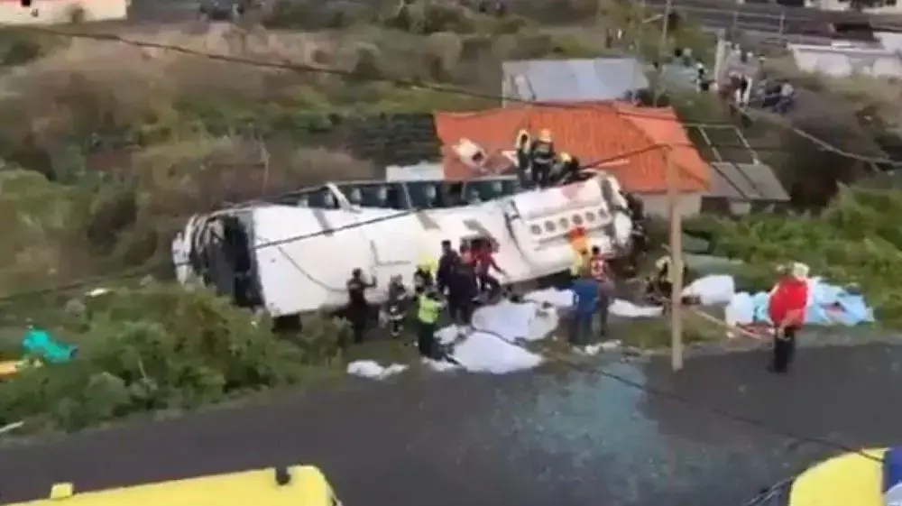 זירת התהפכות האוטובוס באי מדרייה שבקרבת פורטוגל 17 בפאריל 2019 