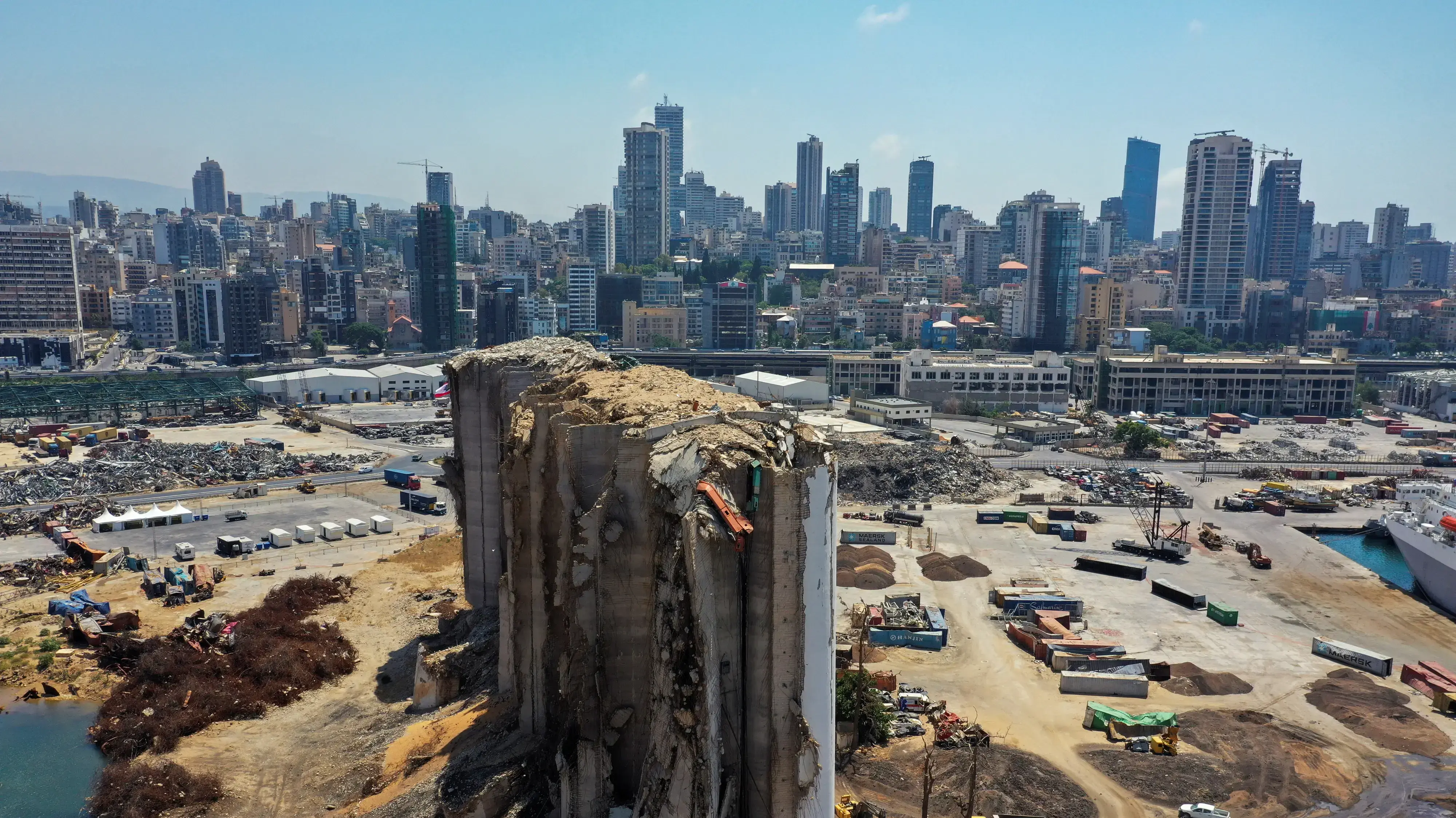 A picture taken with a drone shows a general view of the site of the Aug. 4, 2020 explosion in Beirut's port, after almost a year since the blast, Lebanon August 2, 2021. Picture taken August 2, 2021. REUTERS/Imad Creidi NO ARCHIVES. NO RESALES.
A picture taken with a drone shows a general view of the site of the Aug. 4, 2020 explosion in Beirut's port, after almost a year since the blast, Lebanon August 2, 2021. Picture taken August 2, 2021. REUTERS/Imad Creidi NO ARCHIVES. NO RESALES.