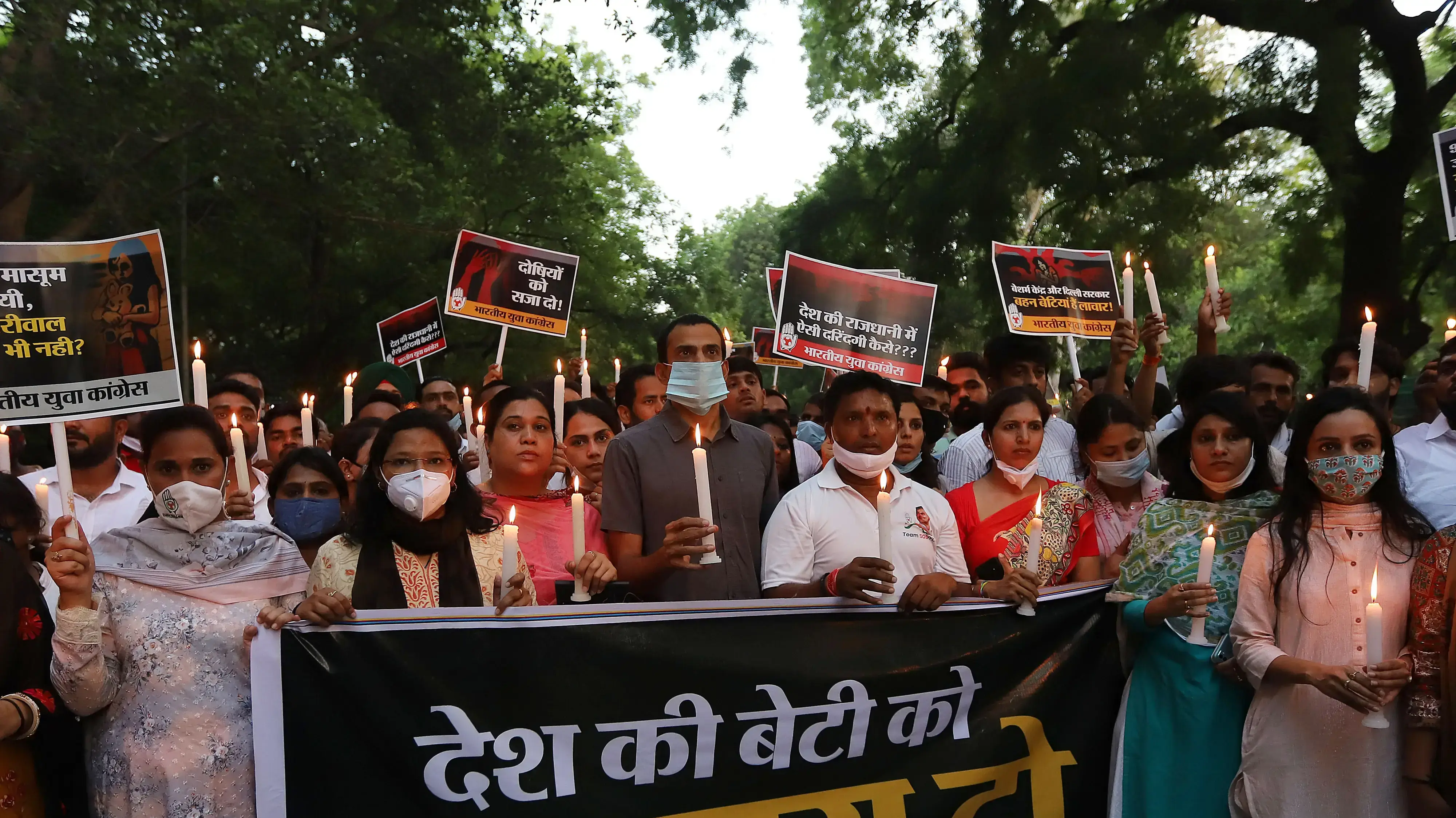 Protesters burning an effigy of Narendra Modi during the demonstration. Delhi Mahila Congress members protest against Prime Minister, Narendra Modi’s silence on the issue of alleged rape of a 9-year-old Dalit girl, exposing the incompetence and failure of law and order. (Photo by Amarjeet Kumar Singh / SOPA Images/Sipa USA)No Use Germany.
Protesters burning an effigy of Narendra Modi during the demonstration. Delhi Mahila Congress members protest against Prime Minister, Narendra Modi’s silence on the issue of alleged rape of a 9-year-old Dalit girl, exposing the incompetence and failure of law and order. (Photo by Amarjeet Kumar Singh / SOPA Images/Sipa USA)No Use Germany.