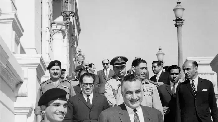 נאצר וחוסיין בפגישה באחד ביוני 1967 נאצר וחוסיין בפגישה באחד ביוני 1967