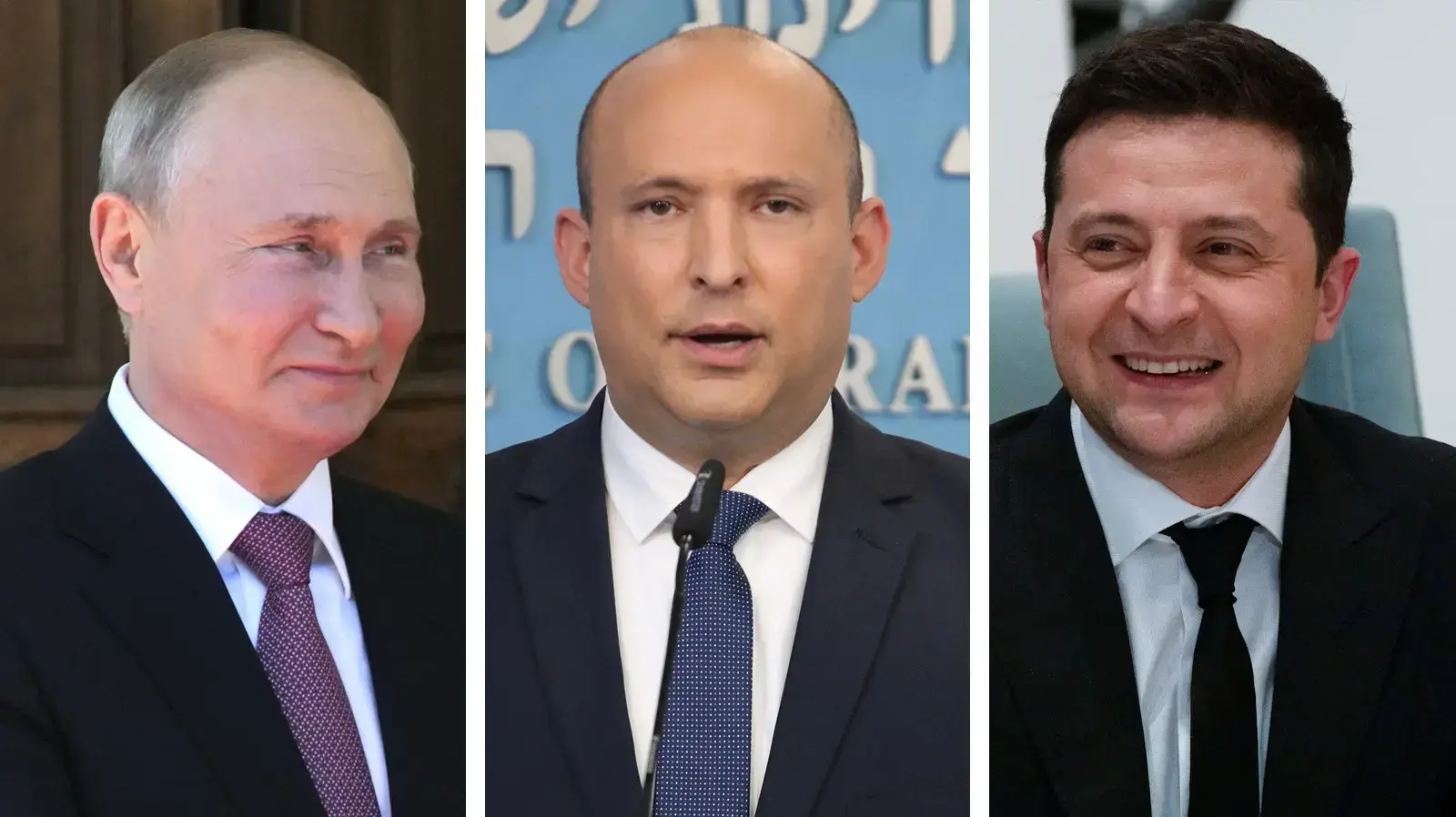 נפתלי בנט, ולדימיר פוטין, ולדימיר זלנסקי נפתלי בנט, ולדימיר פוטין, ולדימיר זלנסקי