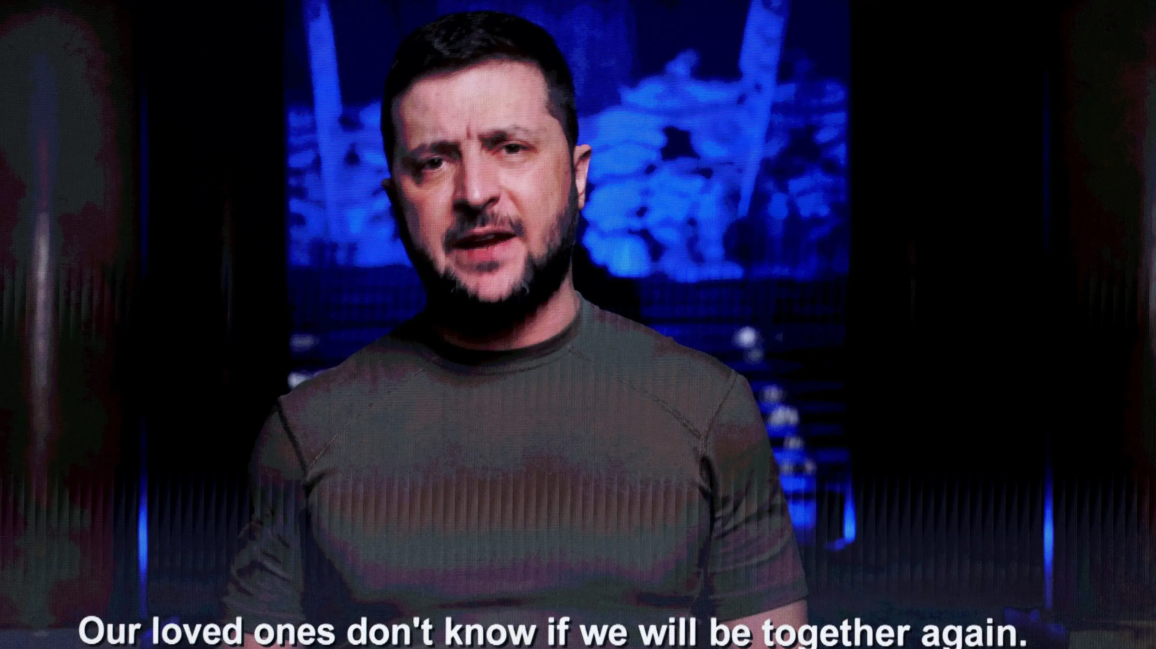 נשיא אוקראינה וולודימיר זלנסקי נואם בטקס הגראמי 2022 נשיא אוקראינה וולודימיר זלנסקי נואם בטקס הגראמי 2022