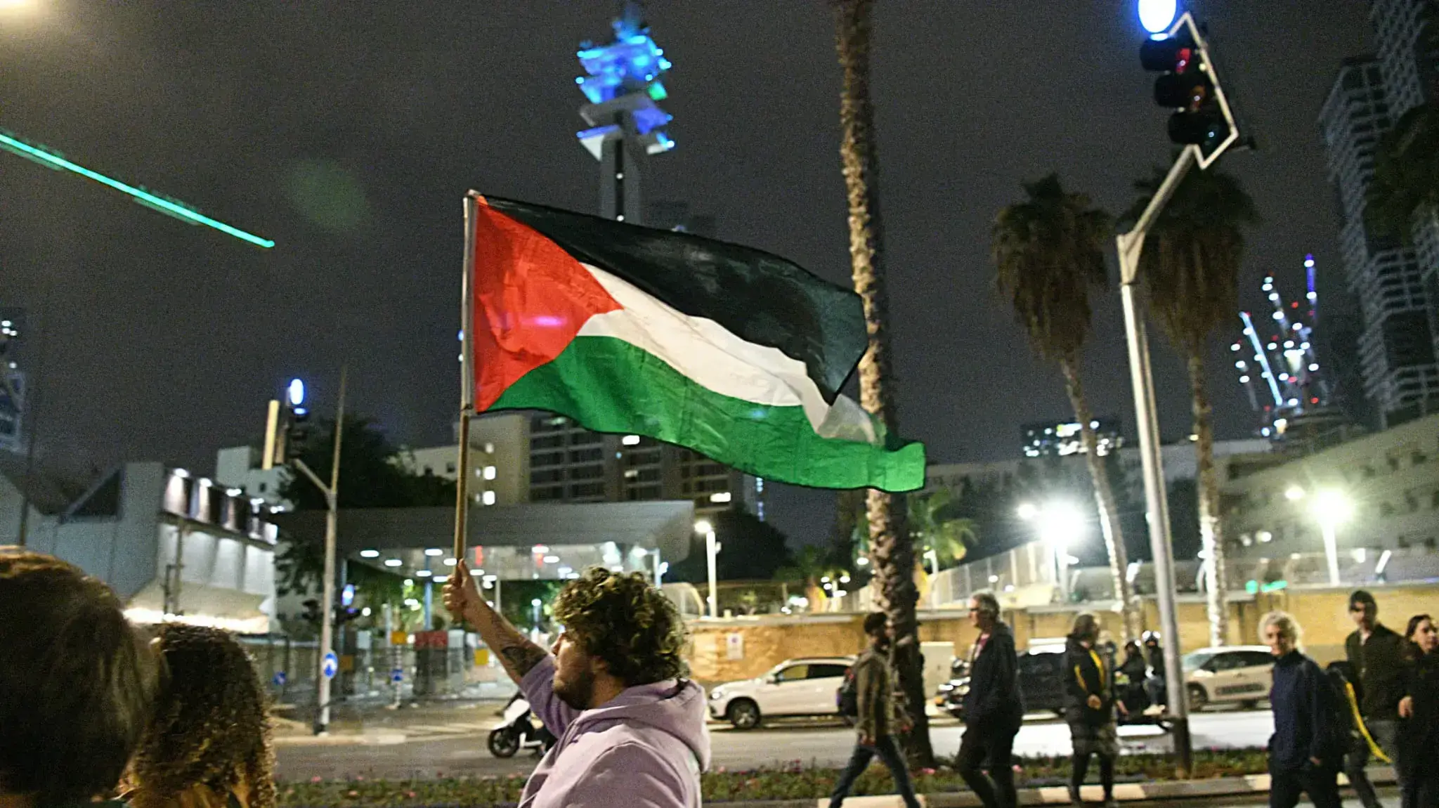 דגלי פלסטין מונפים בהפגנה בתל אביב. ינואר 2023 דגלי פלסטין מונפים בהפגנה בתל אביב. ינואר 2023