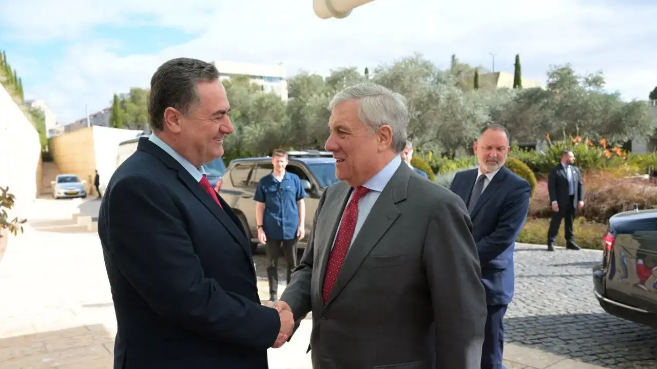 שר החוץ האיטלקי אנטוניו טיאני עם שר החוץ ישראל כ"ץ שר החוץ האיטלקי אנטוניו טיאני עם שר החוץ ישראל כ"ץ