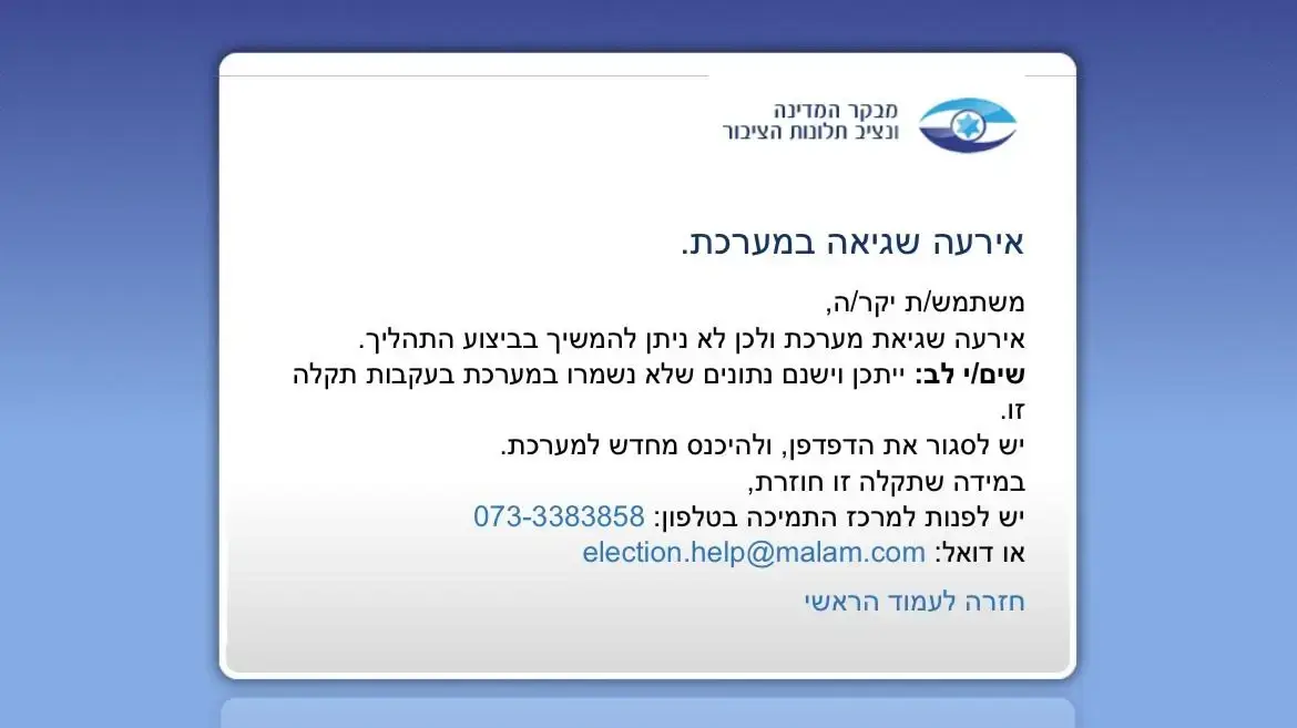 תקלה באתר מבקר המדינה ביום הבחירות המקומיות תקלה באתר מבקר המדינה ביום הבחירות המקומיות
