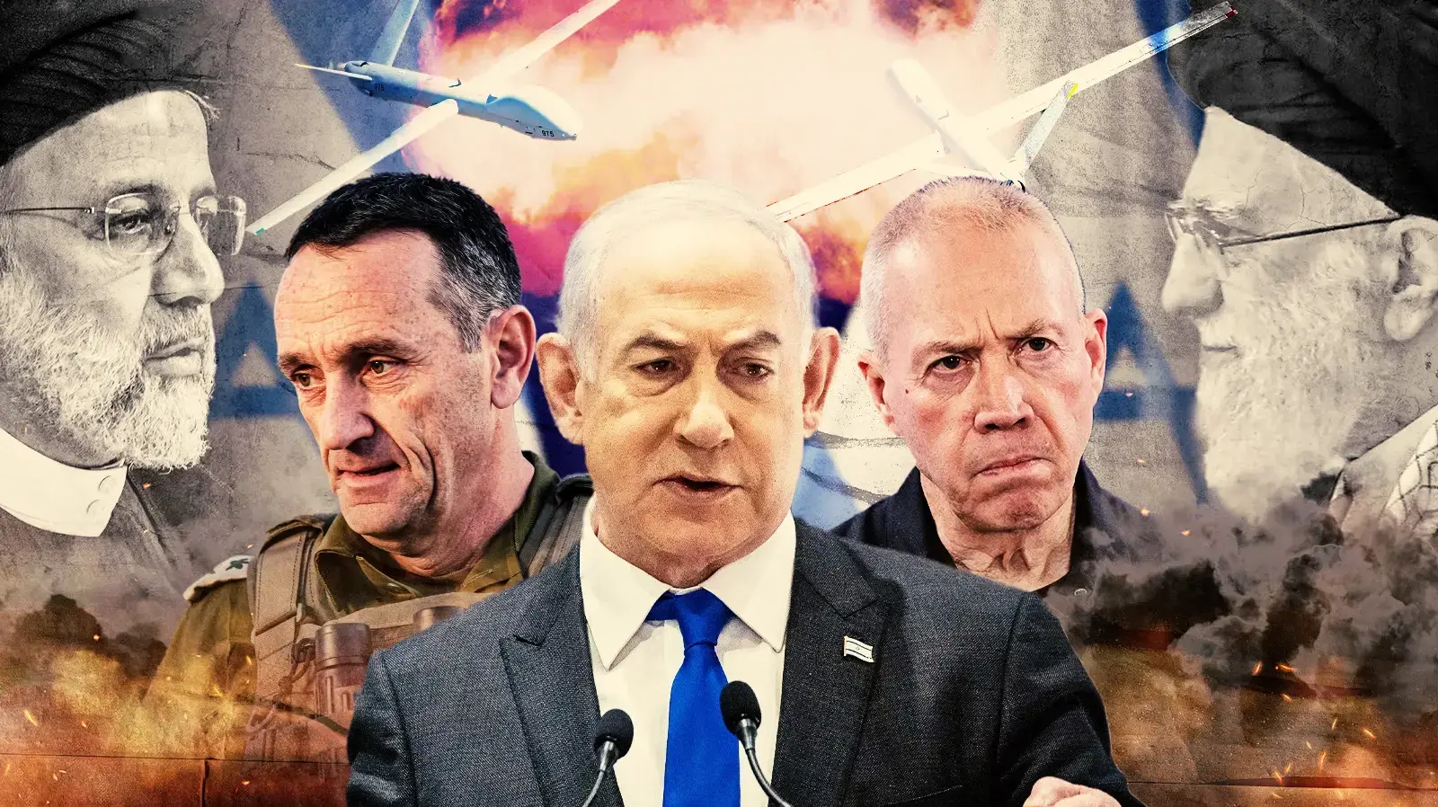 ראש הממשלה בנימין נתניהו, שר הבטחון יואב גלנט, הרמטכ"ל הרצי הלוי, המנהיג העליון באיראן עלי ח'אמנאי, נשיא איראן אבראהים ראיסי ראש הממשלה בנימין נתניהו, שר הבטחון יואב גלנט, הרמטכ"ל הרצי הלוי, המנהיג העליון באיראן עלי ח'אמנאי, נשיא איראן אבראהים ראיסי