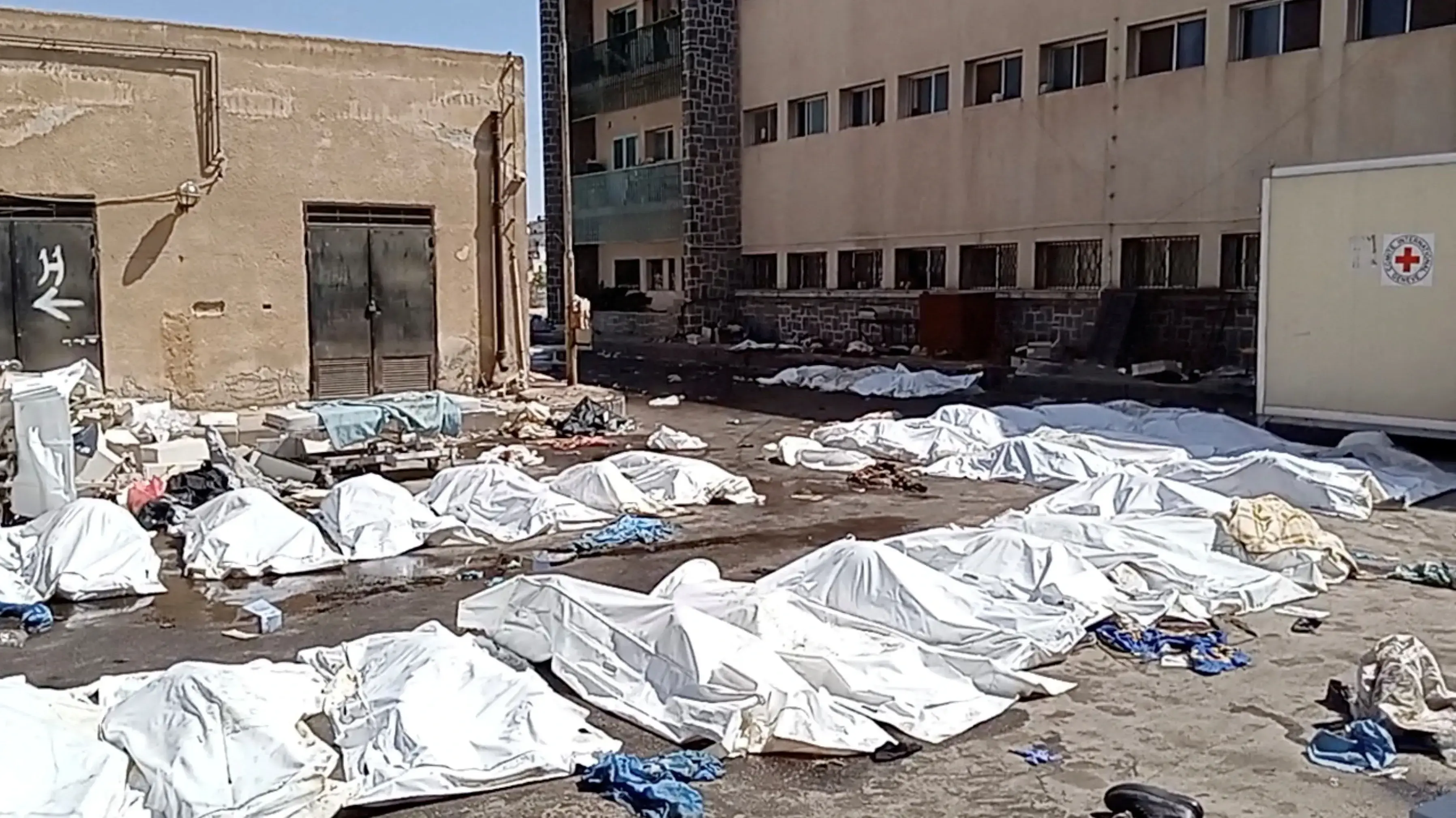 Bags containing bodies lie on the ground at Sweida National Hospital in Sweida, Syria, July 22, 2025 Bags containing bodies lie on the ground at Sweida National Hospital in Sweida, Syria, July 22, 2025