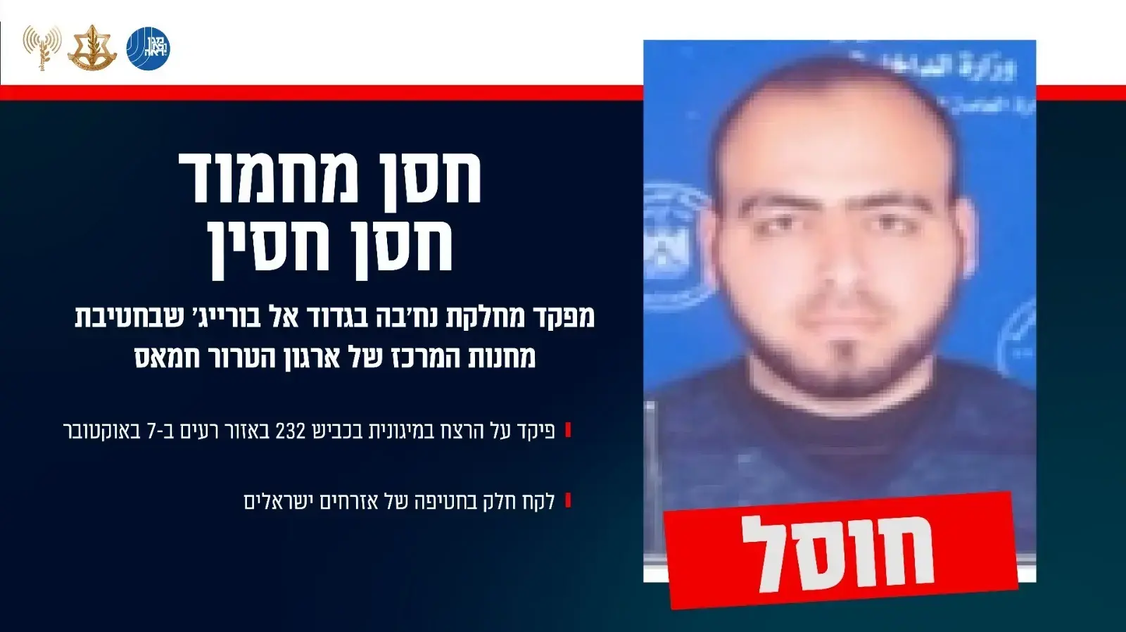 מחבל נוח'בה שפיקד על הרצח במיגונית בכביש 232 מחבל נוח'בה שפיקד על הרצח במיגונית בכביש 232