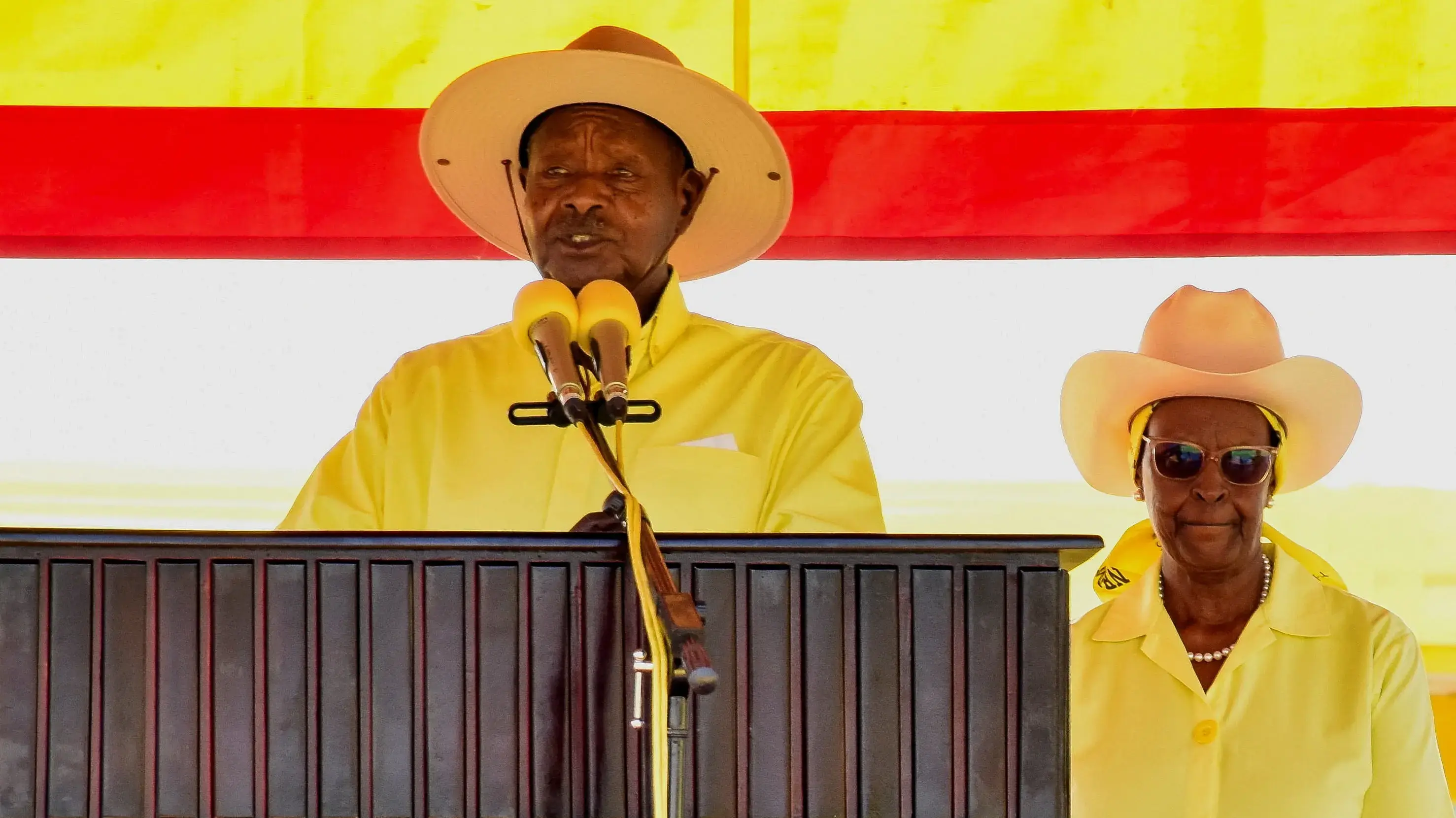 Uganda's President Yoweri Museveni, leader of the ruling National Resistance Movement (NRM) party, addresses supporters during his final rally ahead of the general election, in Kampala, Uganda, January 13, 2026. REUTERS/Abubaker Lubowa
Uganda's President Yoweri Museveni, leader of the ruling National Resistance Movement (NRM) party, addresses supporters during his final rally ahead of the general election, in Kampala, Uganda, January 13, 2026. REUTERS/Abubaker Lubowa